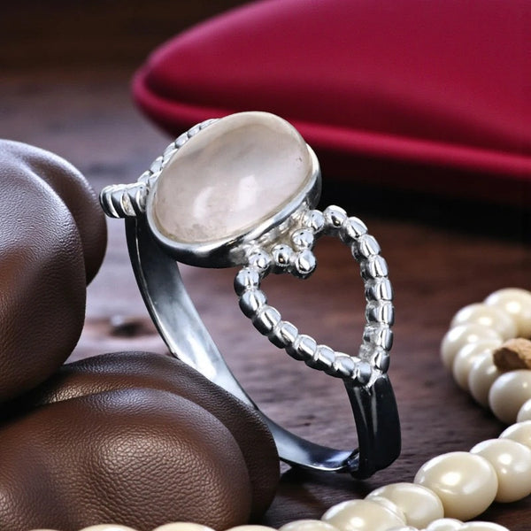 Bague en pierre quartz rose Cœur