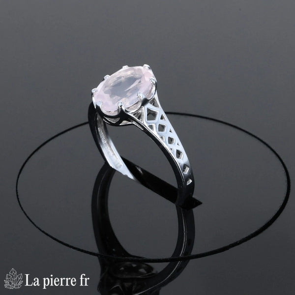 Bague Quartz Rose (Éclat Sculpté) argent rhodié pierre ovale facettée 7x9mm