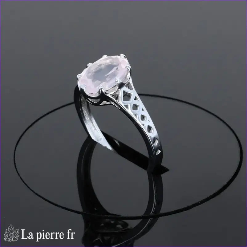 Bague Quartz Rose (Éclat Sculpté) argent rhodié pierre ovale facettée 7x9mm