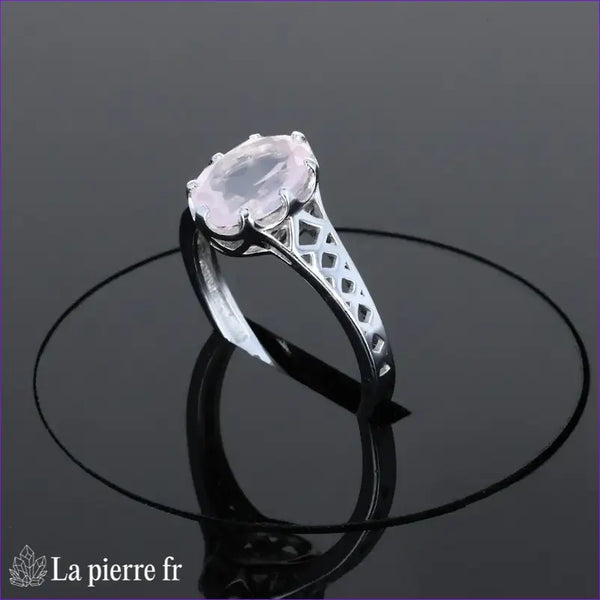 Bague Quartz Rose (Éclat Sculpté) argent rhodié pierre ovale facettée 7x9mm