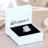 Bague en Quartz rose (Éclipse Rectangulaire) — Argent 925 rhodié présentée en boîte La Pierre Fr.