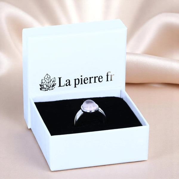 Bague en Quartz rose (Émail Ivoire) dans son écrin La Pierre Fr