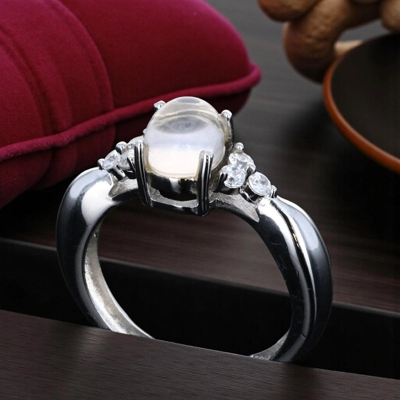 Bague en Quartz rose (Lyséa Vintage) — vue de face, cabochon ovale 6x8 mm