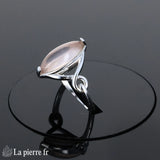 Bague Quartz Rose (Navette Poudrée) argent rhodié pierre marquise 6x14mm