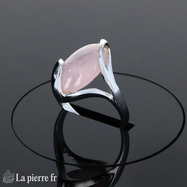 Bague Quartz Rose (Ovale Serein) argent rhodié cabochon ovale 8x16mm