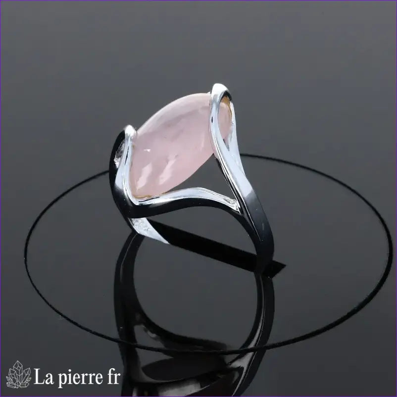Bague Quartz Rose (Ovale Serein) argent rhodié cabochon ovale 8x16mm