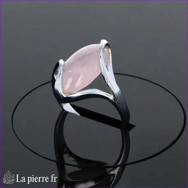 Bague Quartz Rose (Ovale Serein) argent rhodié cabochon ovale 8x16mm