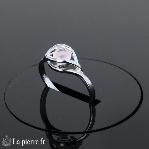 Bague Quartz Rose (Point de Rosée) fine argent rhodié pierre ronde 5mm facettée