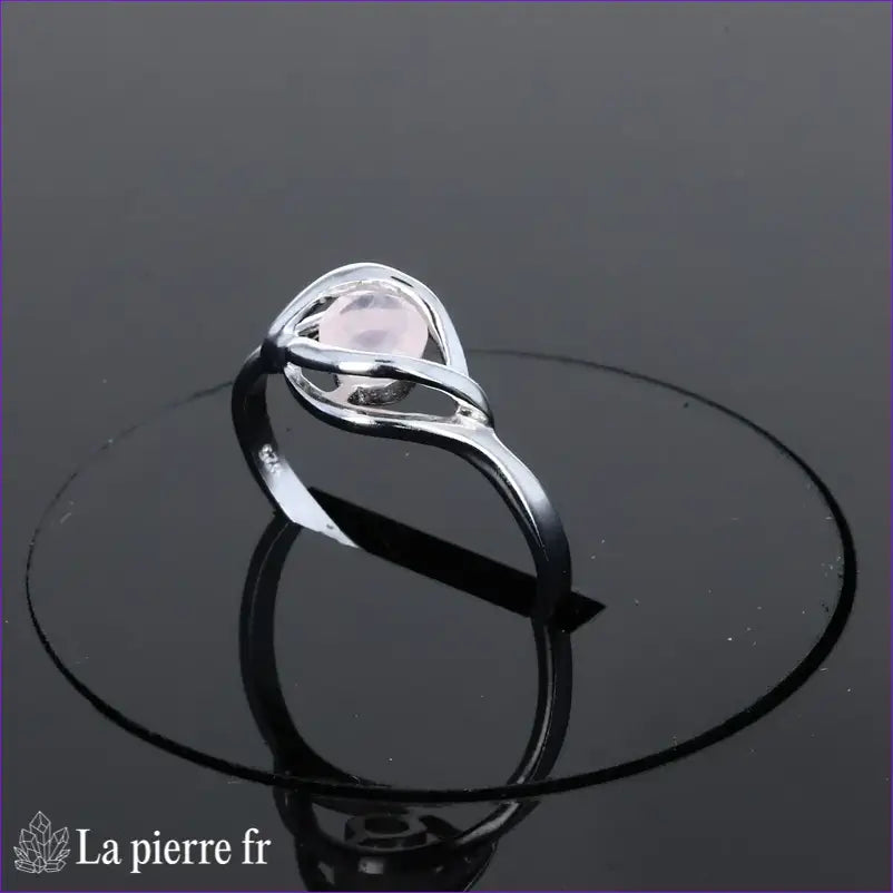 Bague Quartz Rose (Point de Rosée) fine argent rhodié pierre ronde 5mm facettée