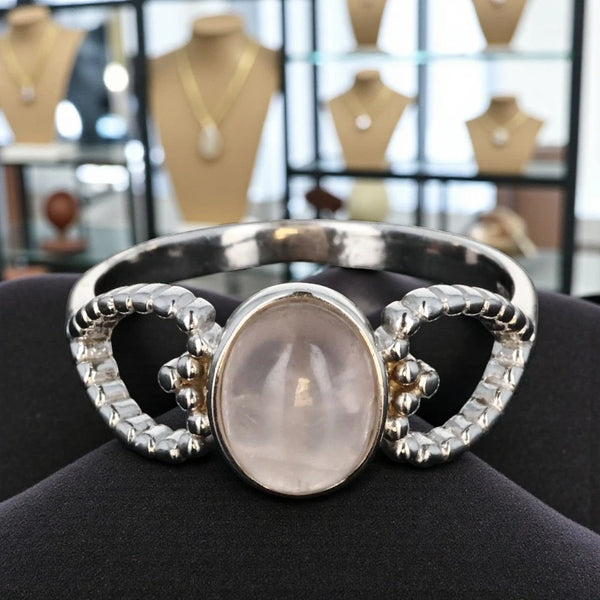 bague pierre quartz rose véritable en argent pour femme 