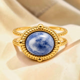 Bague cabochon ovale en Sodalite OVALIA®, acier doré
