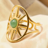 Bague soleil en Aventurine verte SOLÉA®, acier doré
