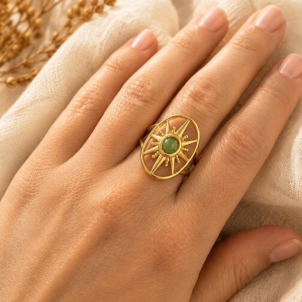 Bague soleil femme en aventurine verte