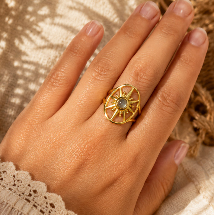 Bague soleil femme en labradorite