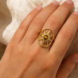 Bague soleil en Œil de tigre SOLÉA®, acier doré