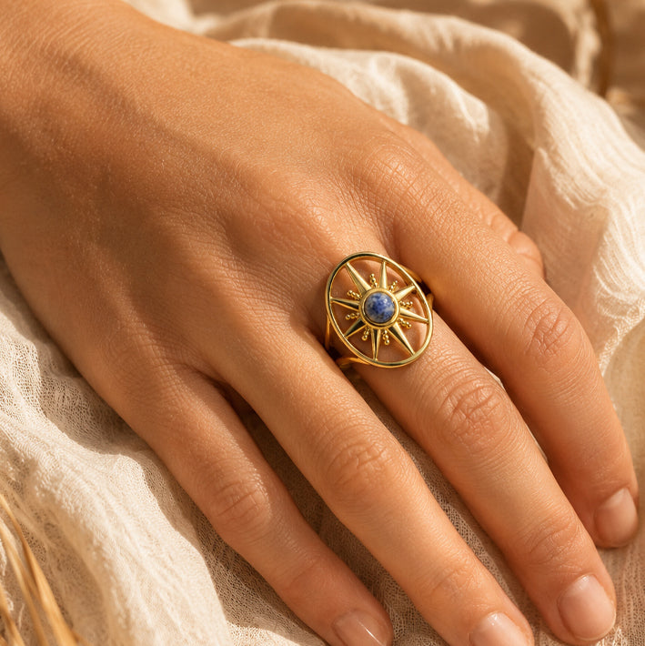 Bague soleil femme en sodalite