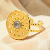 Bague soleil gravée en Labradorite HÉLIA®, acier doré