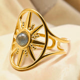 Bague soleil en Labradorite SOLÉA®, acier doré