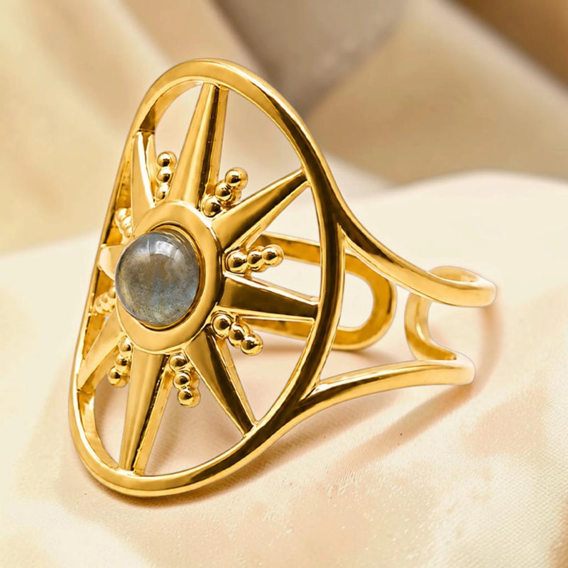 Bague soleil en Labradorite SOLÉA®, acier doré