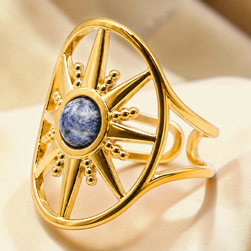 Bague soleil en Sodalite SOLÉA®, acier doré