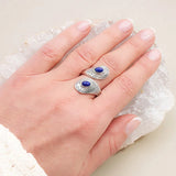 Bague Lapis Lazuli Argent 925, Deux Pierres Réglable (Duo)