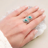 Bague Turquoise Argent 925, Double Cabochon Réglable (Duo)