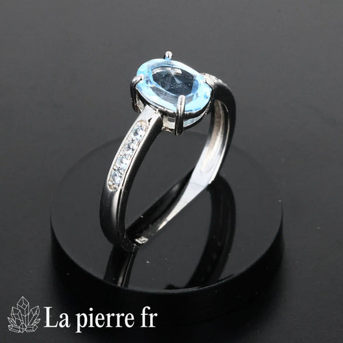 Bague Topaze Bleue Solitaire Ovale, Argent 925 Rhodié (Arcania)