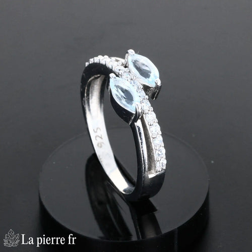Bague Topaze Bleue à Deux Pierres, Argent 925 Rhodié (Auréa)