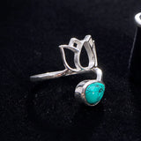 Bague Turquoise Fleur de Lotus, Argent 925 (Lotus)