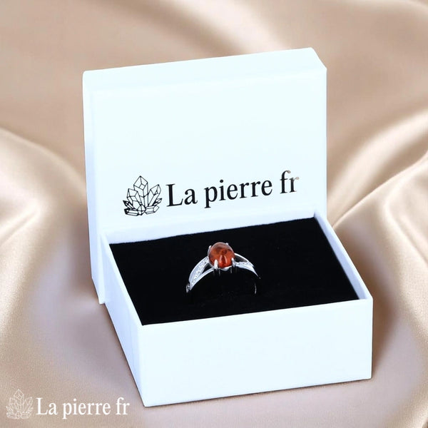Élégante Bague Ambre Argent Rhodié (Couronne Vintage) pour femme - La Pierre Fr.