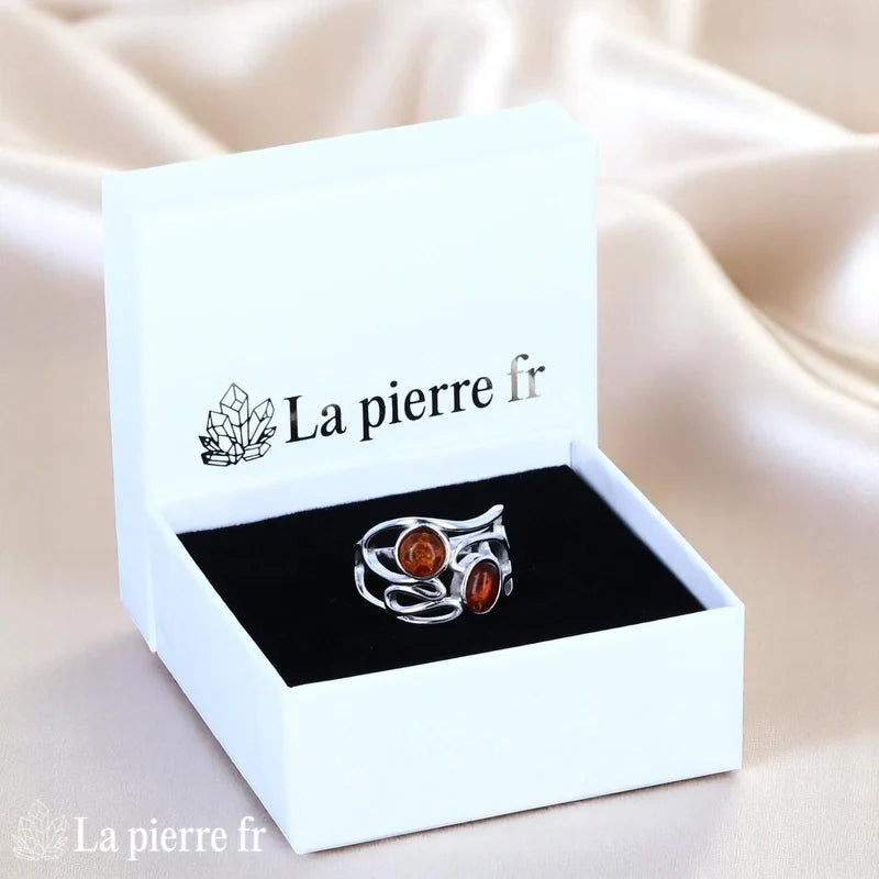 Bague femme Ambre Argent rhodié (Duo Vintage) style bohème multi-pierres - La Pierre Fr.