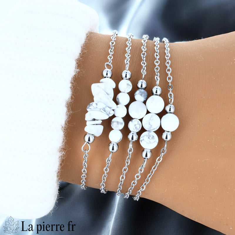Bracelet en pierre Howlite Blanche sur chaîne argentée