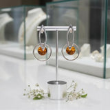Boucles d'Oreilles Ambre Naturel, Anneau et Boule 8 mm en Argent 925 (Gienah)
