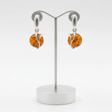 Boucles d'Oreilles Ambre Boule Miel, Liane d'Argent 925 (Capella)