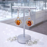 Boucles d'Oreilles Ambre Ovale, Halo de Zircons en Argent 925 (Hamal)
