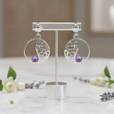 Boucles d'Oreilles Vintage Améthyste, Cercle Ajouré en Argent 925 (Bellatrix)