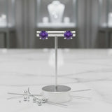 Puces d'Oreilles Améthyste Facettée 4 mm, Argent 925 Rhodié (Albireo)