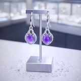 Boucles d'Oreilles Améthyste Ovale et Zircons, Crochet Argent 925 (Polaris)
