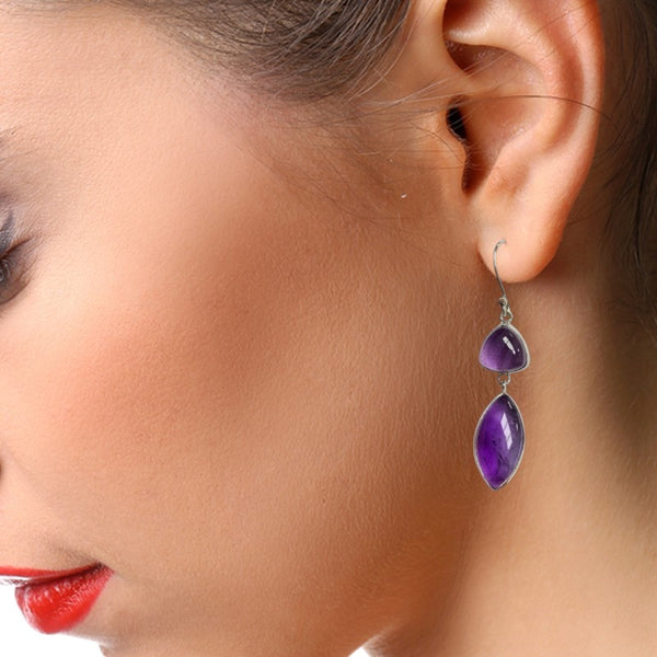 Bijou femme boucle d’oreille pendante améthyste naturelle