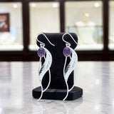 Boucles d’oreilles feuille en argent 925 et Améthyste naturelle