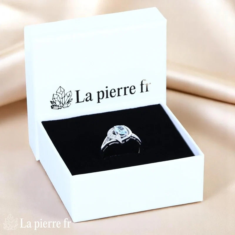 Bague de fiançailles Aigue-Marine (Cœur Vintage) ovale, design coeur vintage - La Pierre Fr.