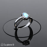 Détail du halo de 12 zircons scintillants Bague Labradorite (Galaxie Scintillante)