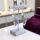 Boucles d'Oreilles Labradorite Femme, Feuille d'Argent et Crochet (Menkalinan)