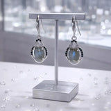 Boucles d'Oreilles Labradorite Ovale, Zircons et Argent 925 Rhodié (Algieba)