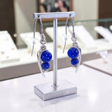 Boucles d'Oreilles Pierre Bleue, Lapis Lazuli sur Feuille d'Argent 925 (Atria)