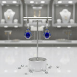 Boucles d'Oreilles Lapis Lazuli Femme, Ovale et Halo de Zircons (Diphda)