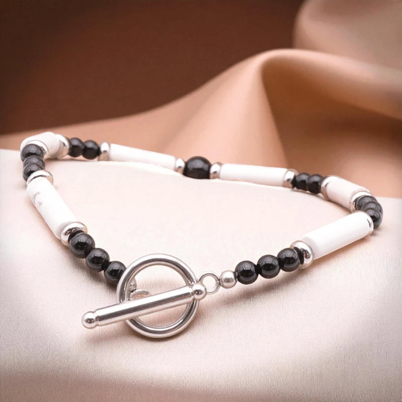 Bracelet lithothérapie homme Howlite blanche & Onyx noir, bijou naturel pour sérénité et équilibre