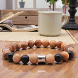 Bracelet homme en perles Onyx noir & Jaspe paysage