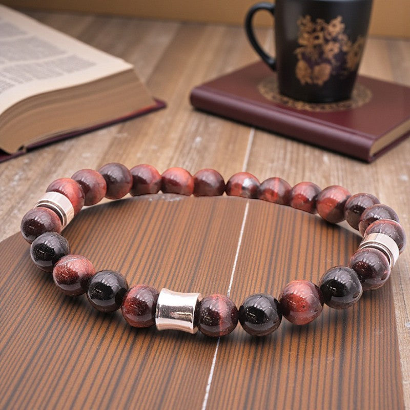 Bijou masculin en pierres naturelles onyx noir et oeil de taureau, style sobre et élégant