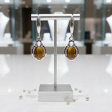 Boucles d'Oreilles Œil de Tigre Ovale, Zircons et Argent 925 (Saïph)